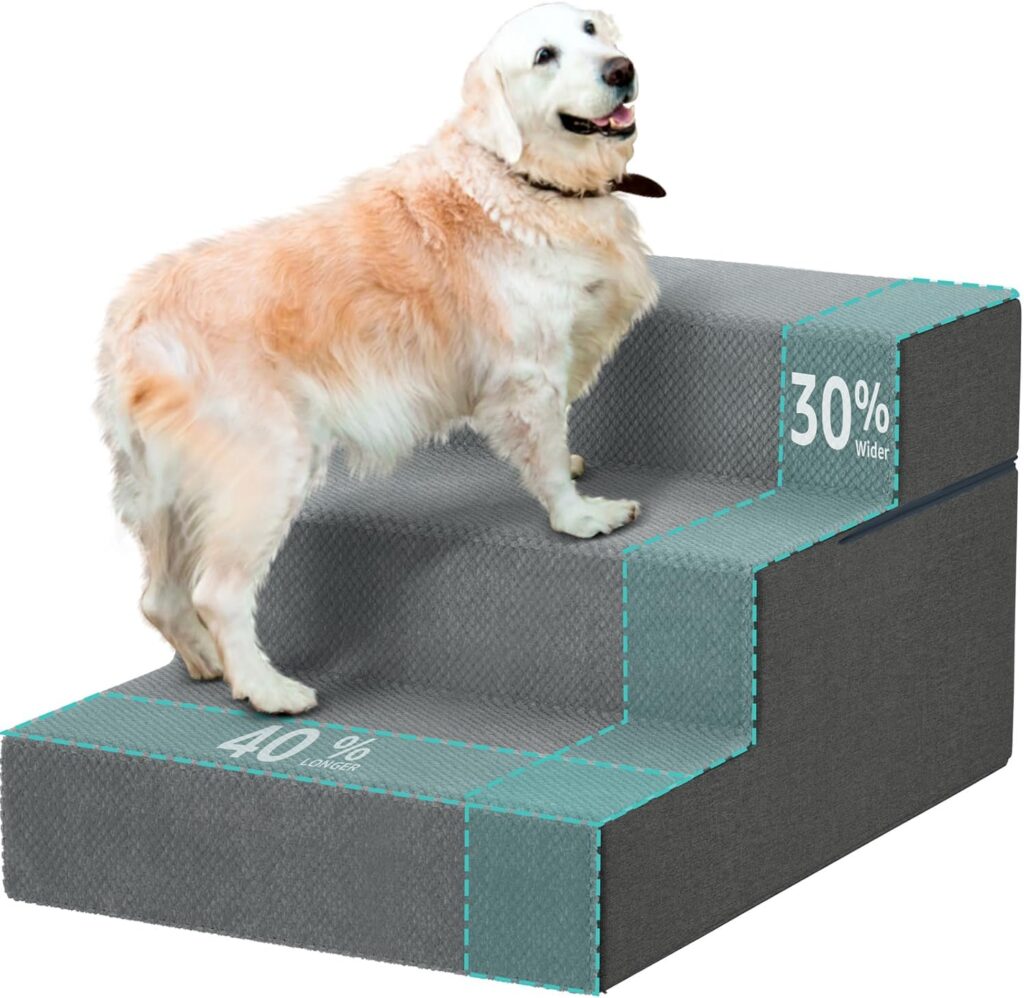 Pet stairs with wider, deeper steps