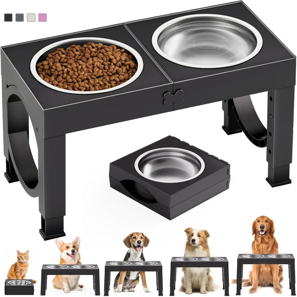 Raised food and water bowls to reduce neck strain